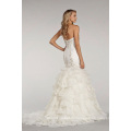 Ivory Fit and Flare Beaded Elongated Bodice Wedding Dress with Beaded Textured Organza Skirt